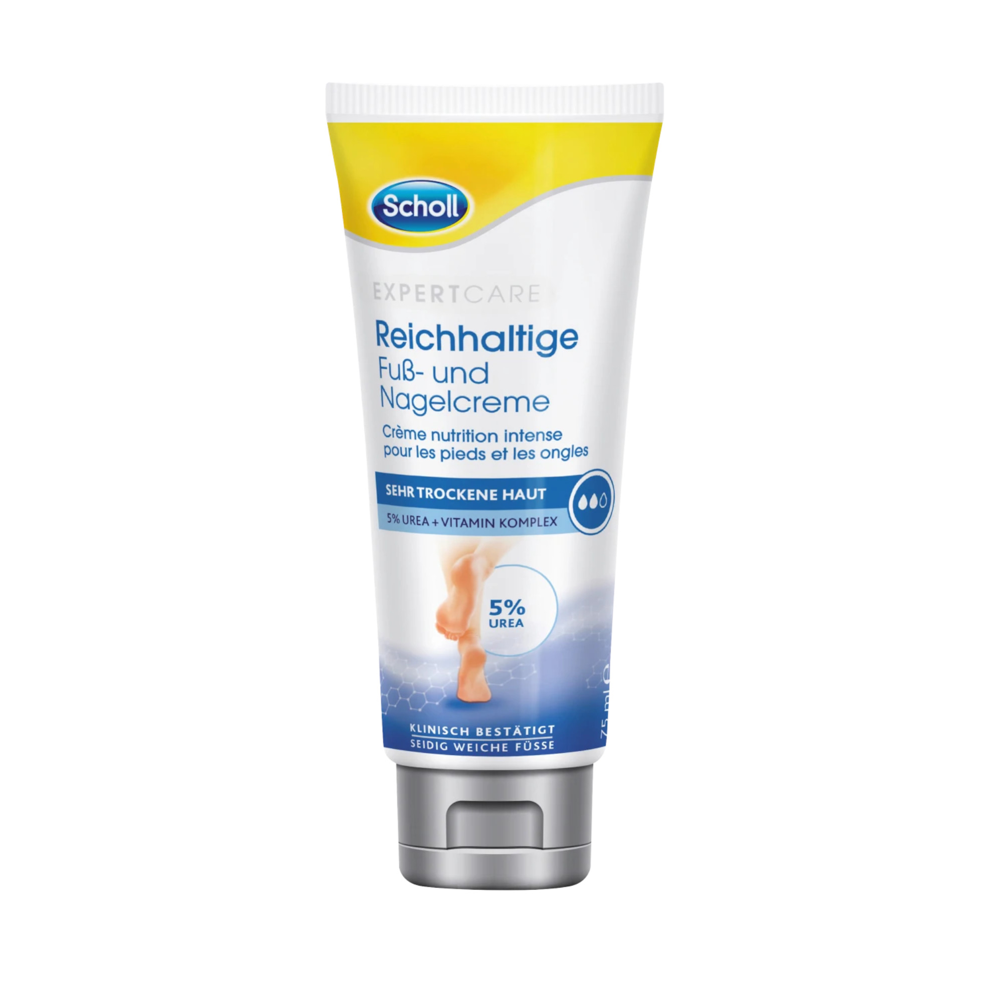 SCHOLL Crème riche pour les pieds et les ongles pour peaux très sèches 5% d'urée, 75 ml