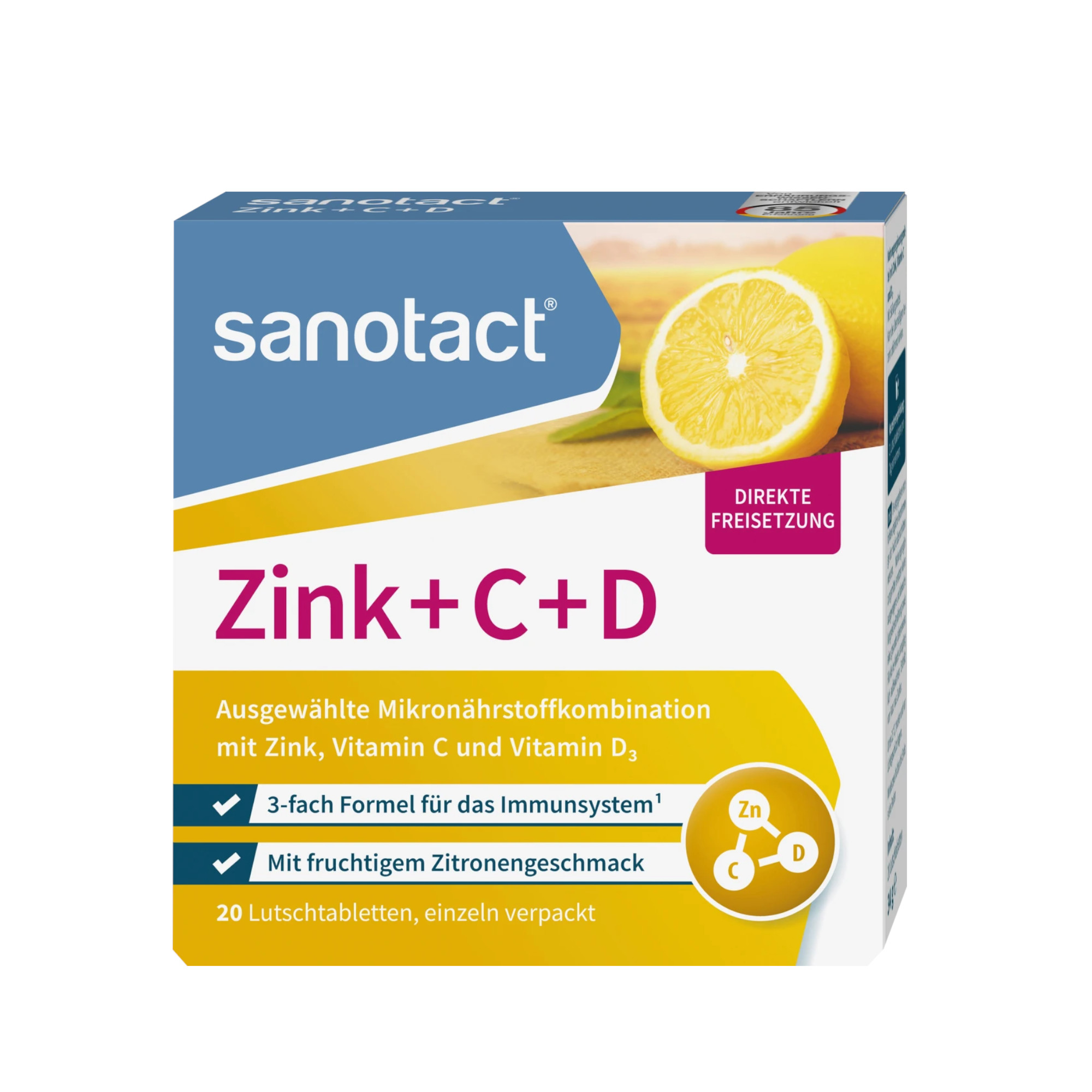 Sanotact Pastilles Zinc + C + D 20 pièces, 34 g